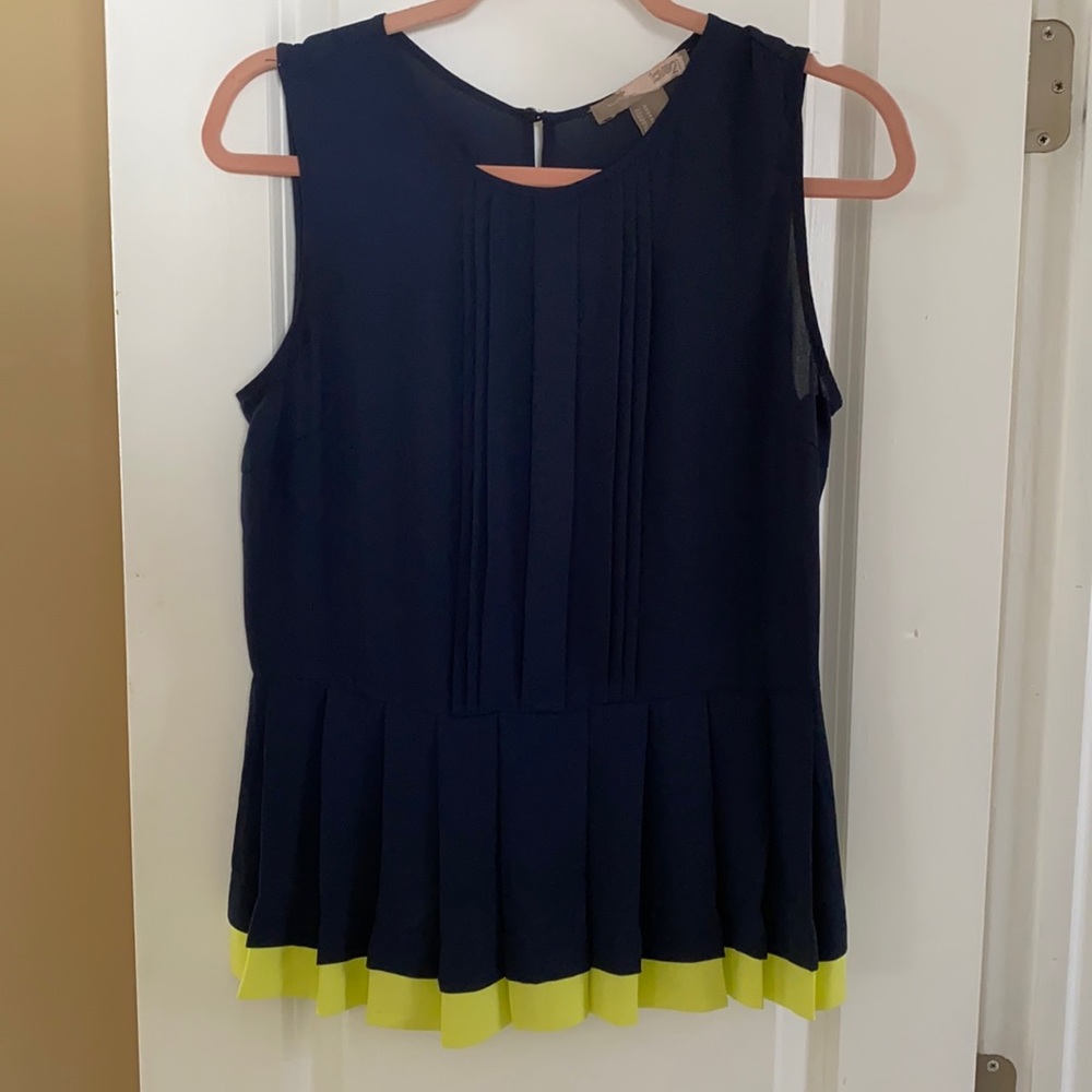 Forever21 Sleeveless Blouse Blue/Neon Yellow sizeM